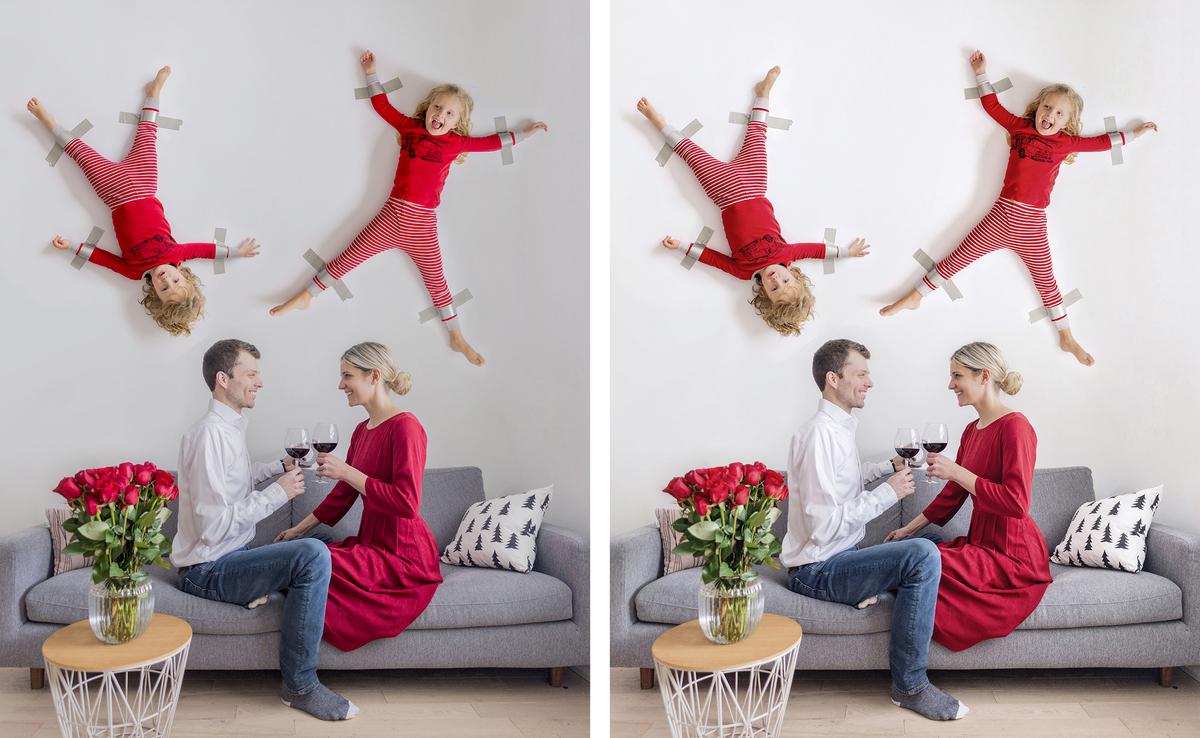 Kids duct-taped to the wall photo tutorial using Photoshop | Happy Grey Lucky