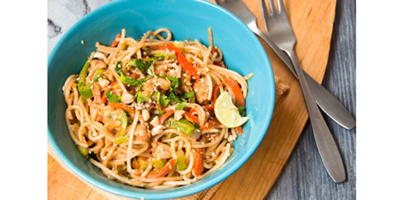 HEALTHY KIDS COOK: Thai Peanut Noodles  with Chicken {Girl Scouts}